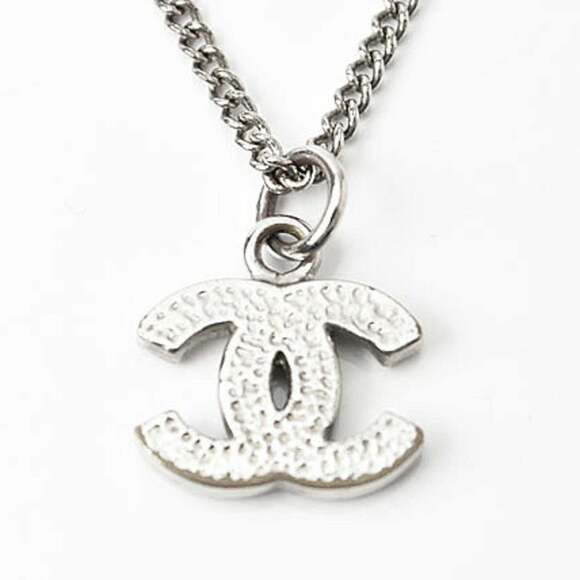 CHANEL Authentic White Logo Necklace
